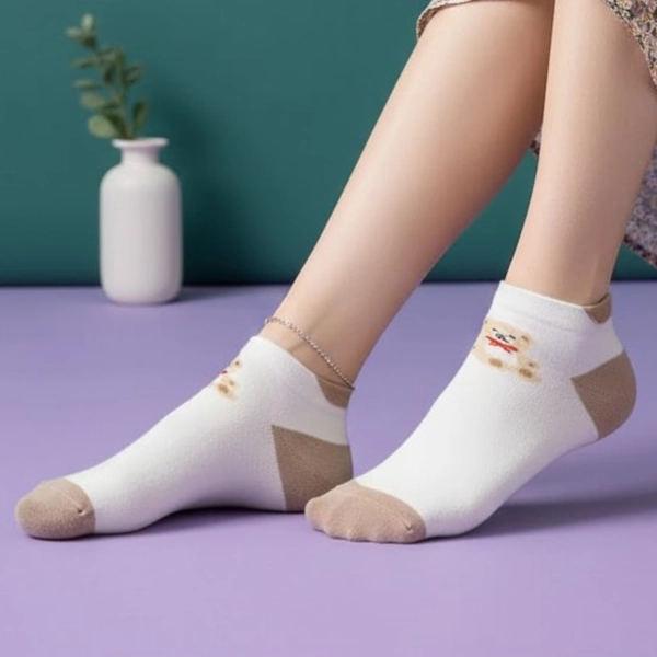 جوراب نیم ساق پنبه ای طرحدار خرسی 7011 روما